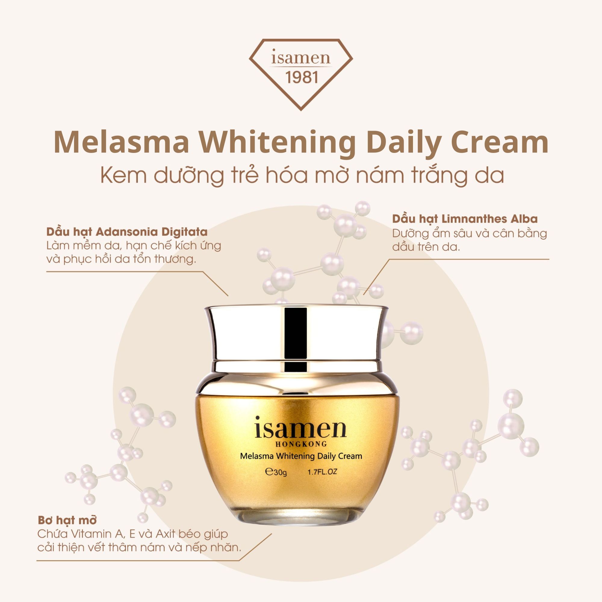 Kem dưỡng trẻ hóa mờ nám trắng da isamen Kem dưỡng trẻ hóa mờ nám trắng da isamen